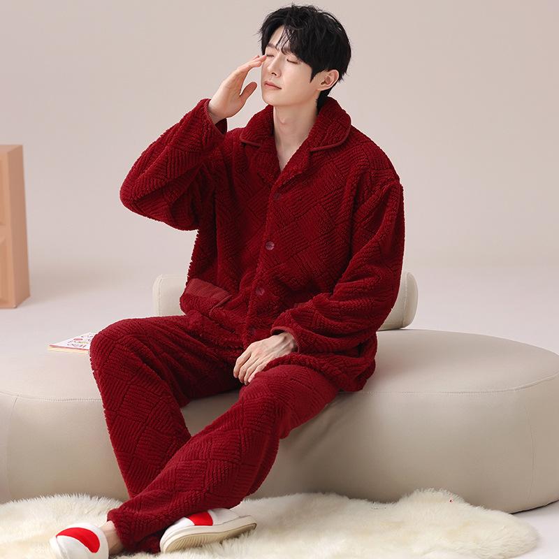 

Красная пижама женская осенне-зимняя из кораллового флиса, мужская праздничная свадебная пижама для молодоженов, новый костюм 3XL