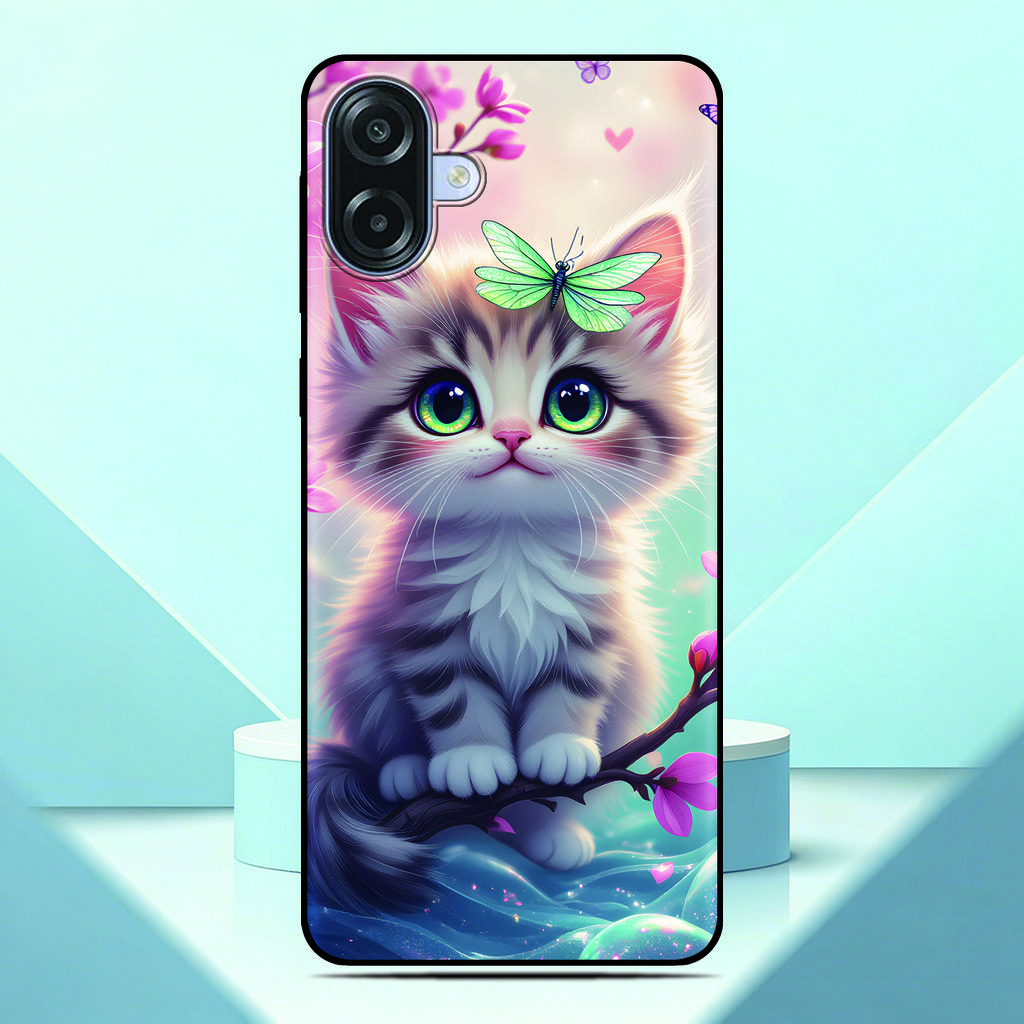 Lovely Kitten Anime Phone Case For Samsung Galaxy A07 4G Painted TPU Black Back Cover A 07 Soft Silicone Protective Fundas