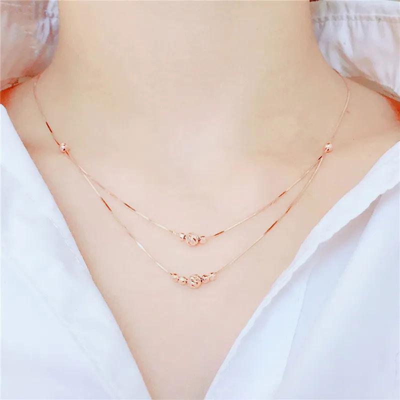 Purple Gold-Plated Rose Gold Double-Layer Transfer Bead Necklace Feminine Simple Temperament Color Gold Set Chain