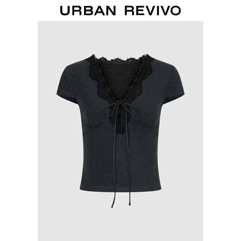 UR Women s Autumn Lace Patchwork Tie-Up T-Shirt M