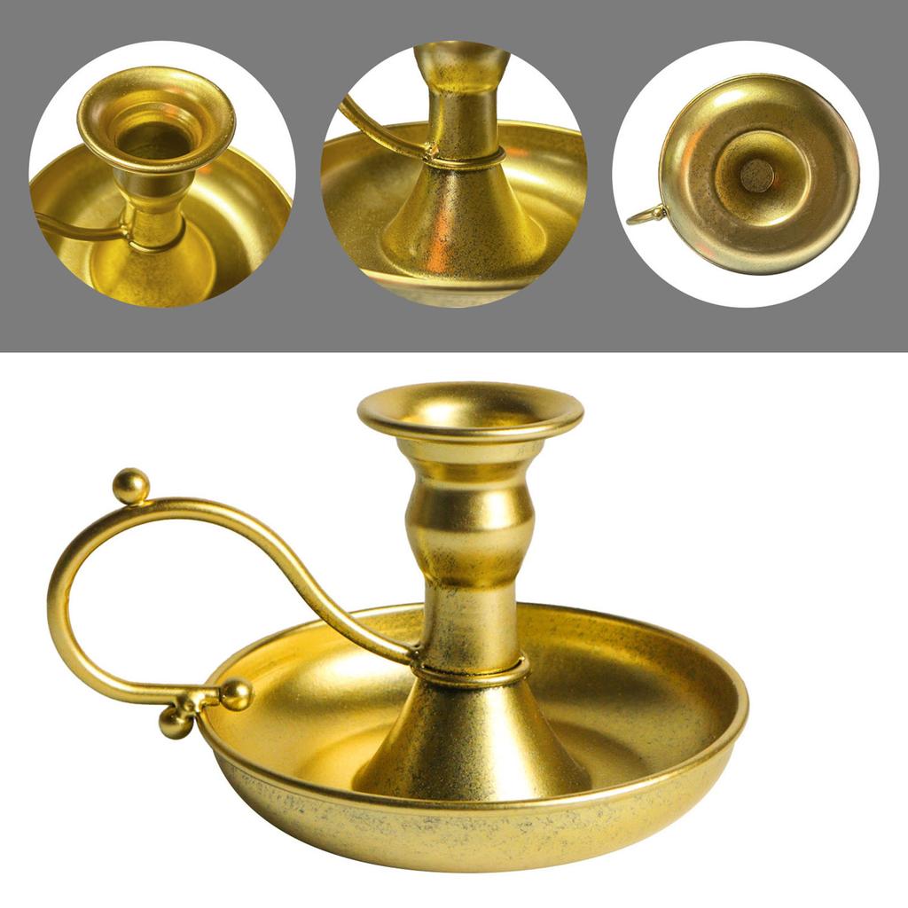 Taper Candle Holder Metal Golden Vintage Candlestick Holder with Handle for Party Wedding Decor Single Golden Candle