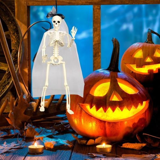 Yousheng Halloween Skeleton Bride Groom Statue 15 Inch Plastic Posable Skeleton Wedding Couple Hanging Ornament with Veils Robe for Haunted House