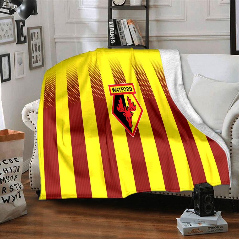 Watford Wappen Design Flanelldecke, Weiches Polyester, Modernes Design, Ganzjahres für Camping, Reisen, Geschenke für Feiertage oder Geburtstage