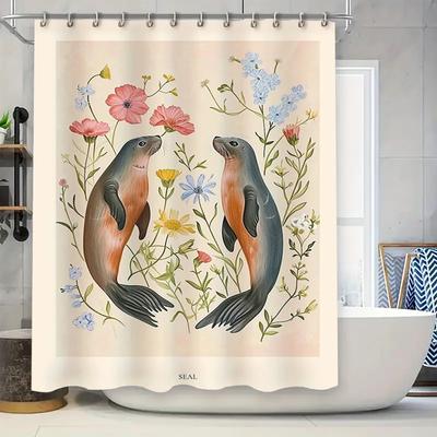 Seal Print Shower Curtain Waterproof Fabric Decorative Bath Room Set for Bathroom Decoration Home Decor Floral Design Gift Ideas