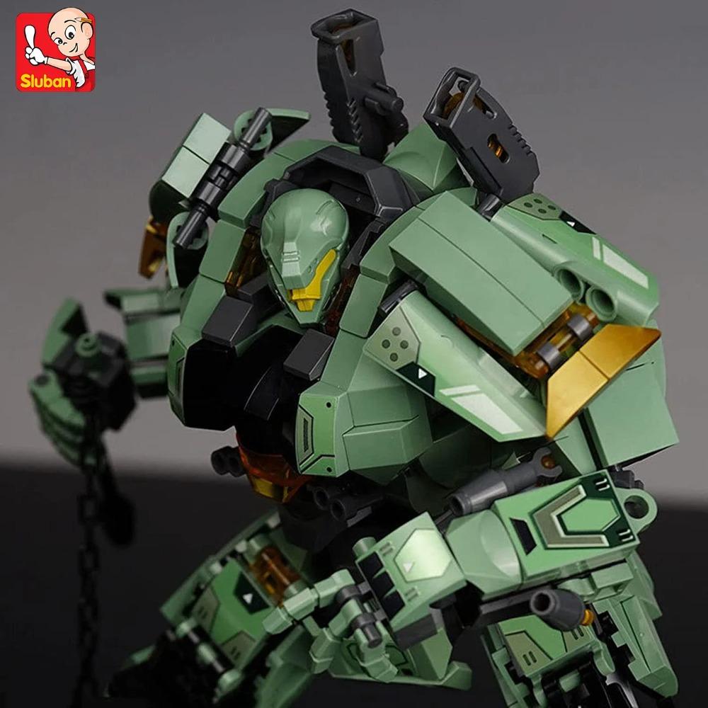 Awesome Green Warrior Robot With Chain Hammer Building Blocks Toys, Robot Battle Armor Assembling Educational Toys for Kids Fans
