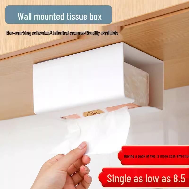 Wall-Mounted Punch-Free Tissue Box with Shelf for Kitchen, Bathroom, and Living Room Storage