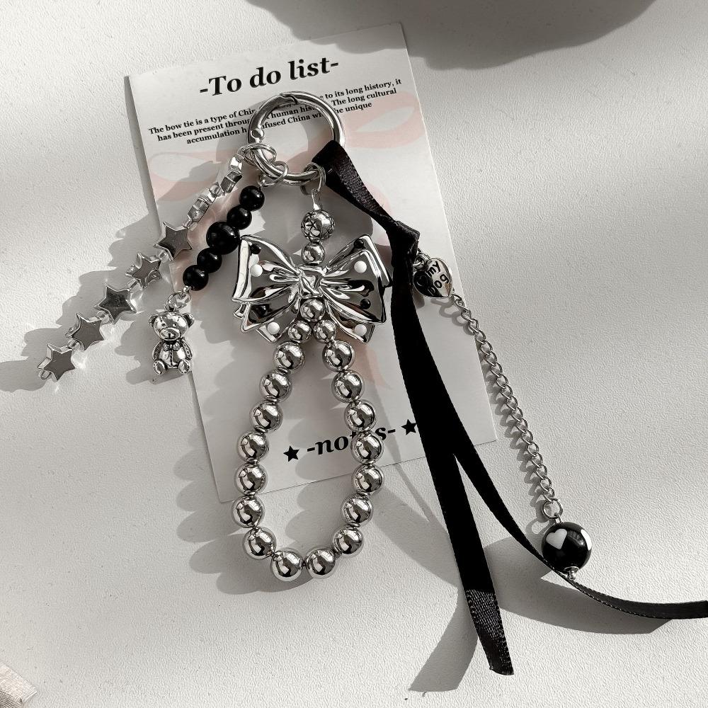 

Elegant Delicate Beaded Bowknot Star Keychain Metal handmade Keychain Pendant bow Y2K Phone Charm Hanging Decorations