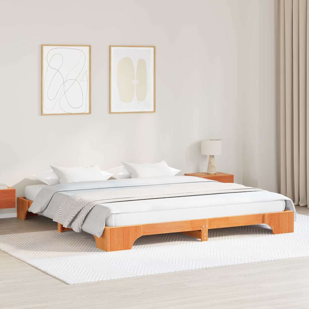 Bed Frame Wax Brown 180 x 200 cm Solid Pine Wood