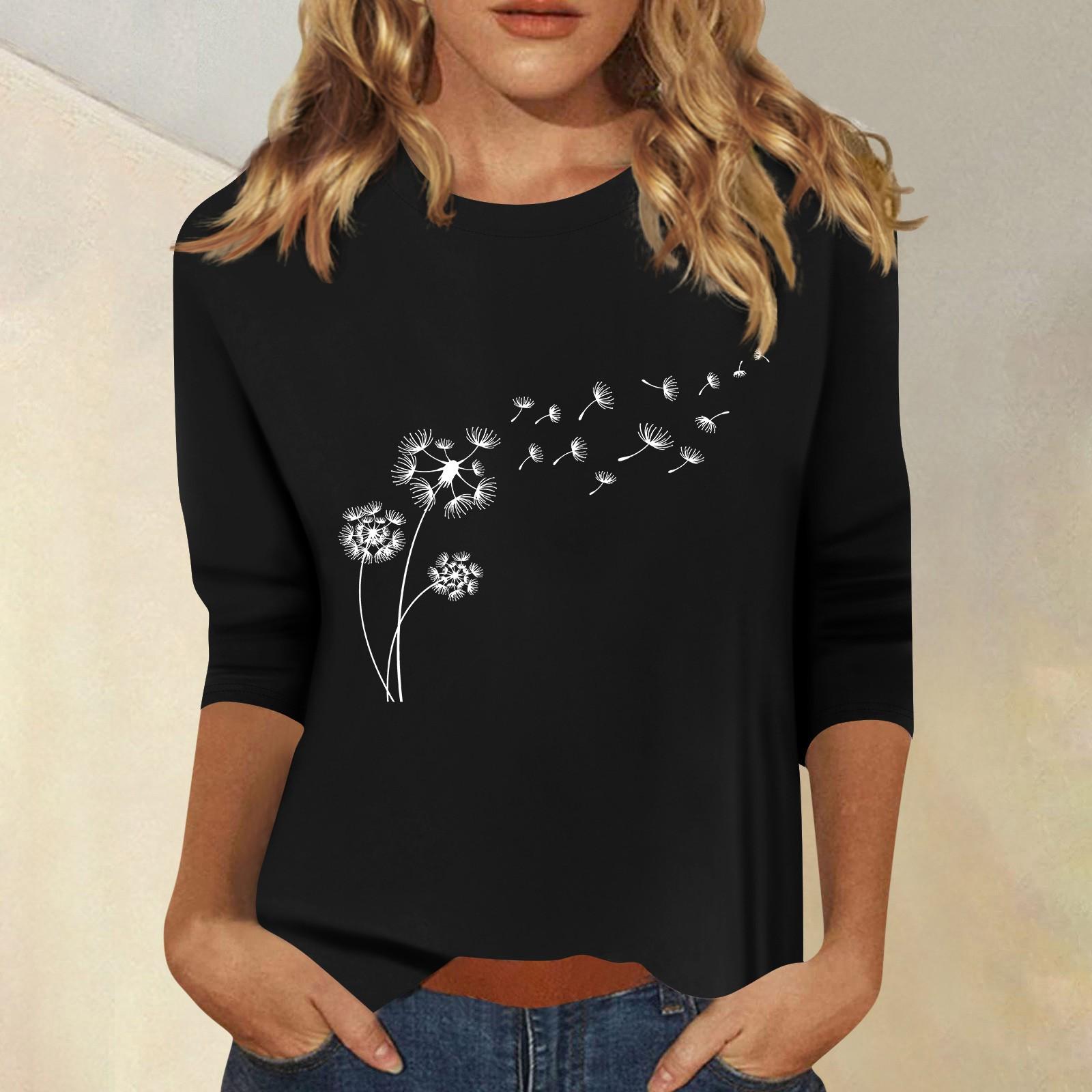 

Женская мода повседневный принтованный топ с семью рукавами и круглым вырезом M чёрный