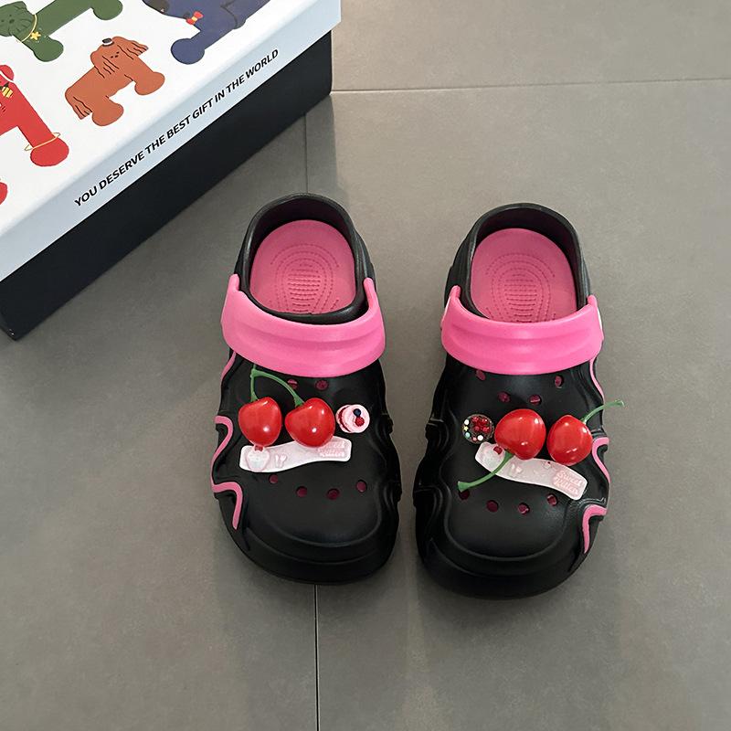 Cartoon cherry breathable hollow sandals summer new fashion versatile casual thick sole heightening hole shoes women