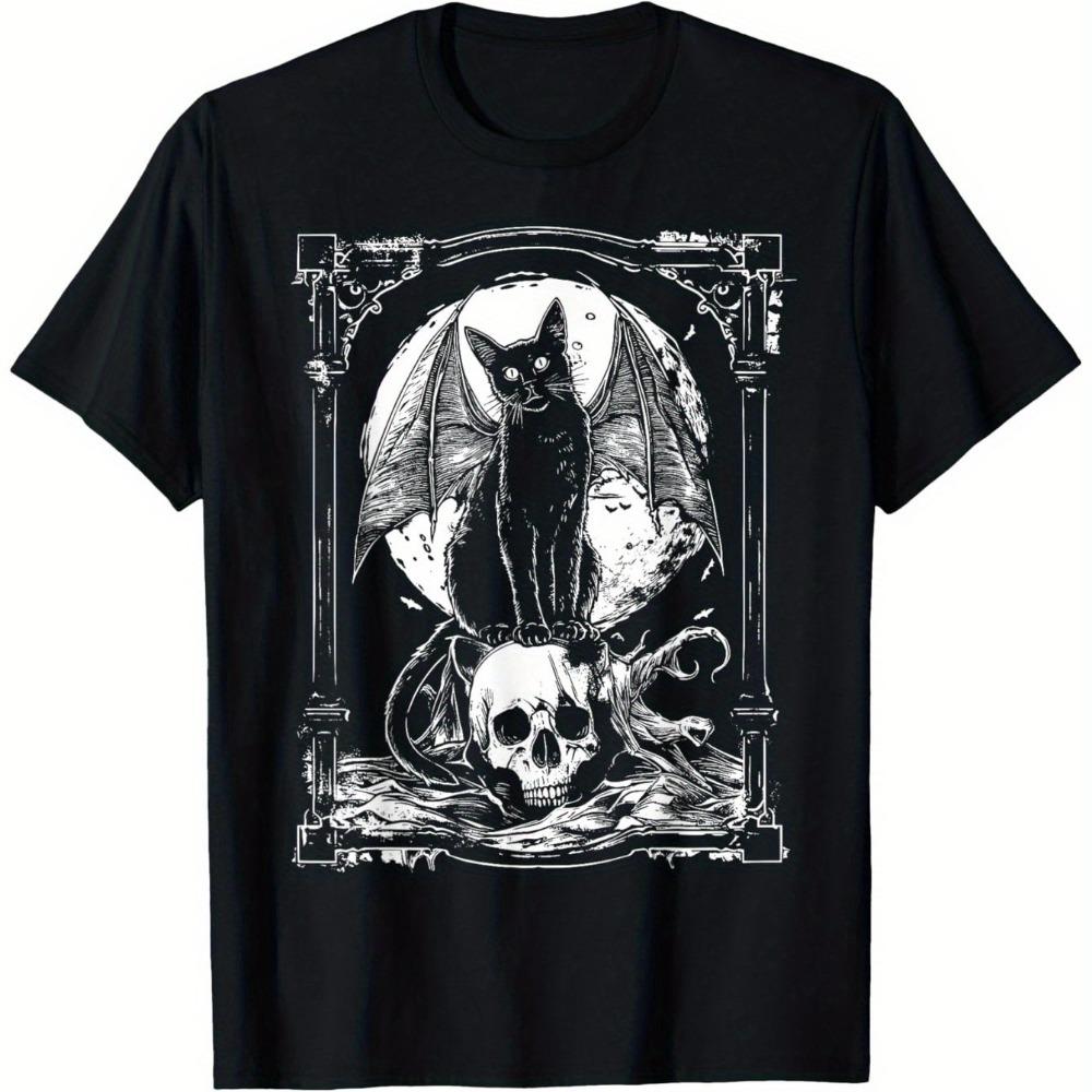 

Mysterious Bat Skull Gothic Pattern T-shirt Women s Black Metal Punk Style Perfect Outdoor Casual Avant-garde Fashion Graphic S