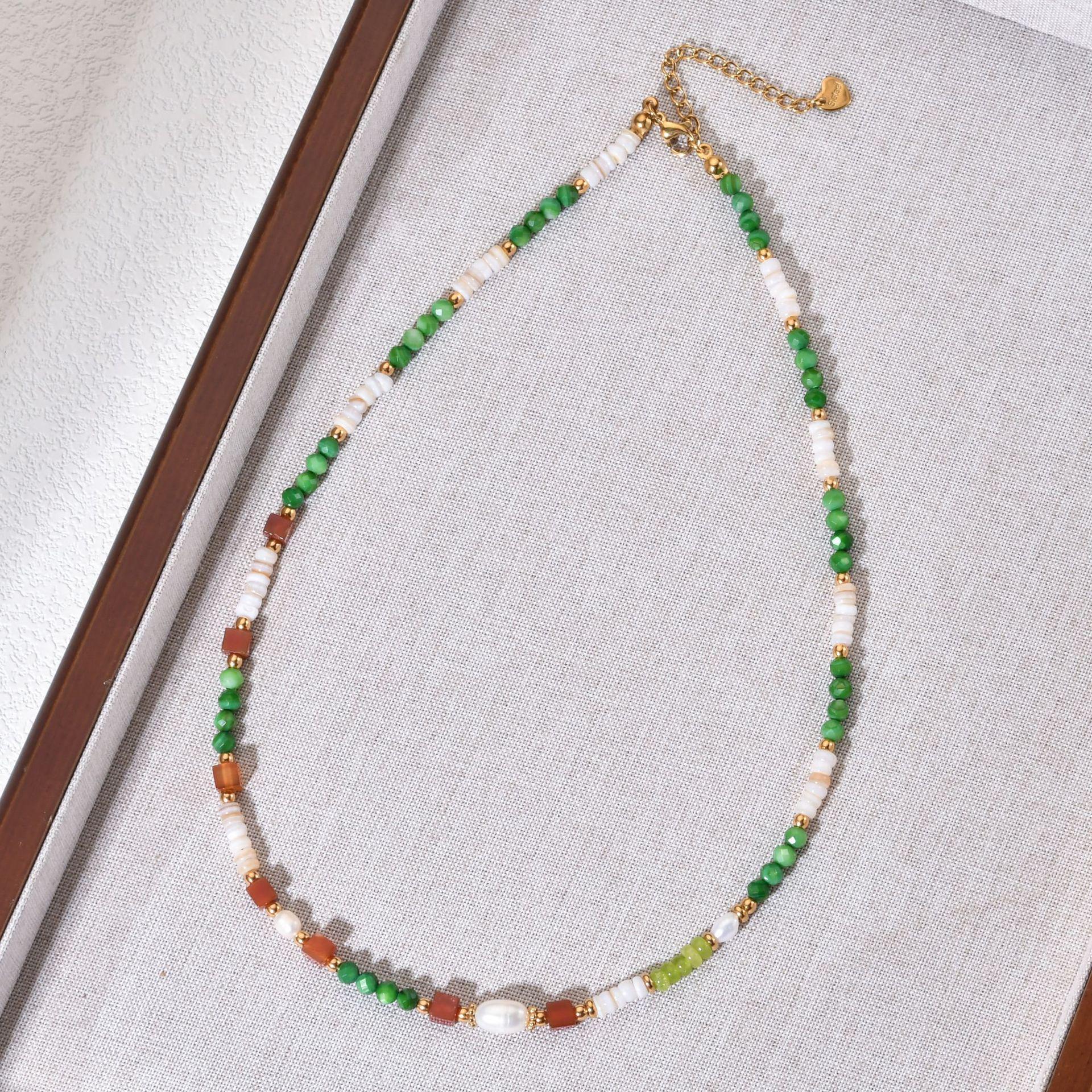 Colorful Beaded Natural Stone & Shell Necklace for Women – Summer Fresh Clavicle Chain