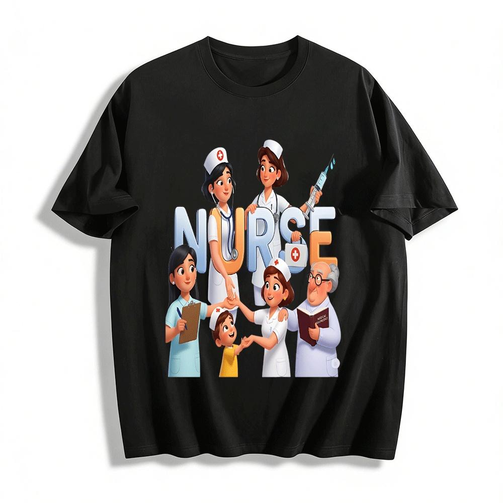 

Warm Nurse Team Themed Printed Casual T-Shirt Pure cotton T-shirt XXS