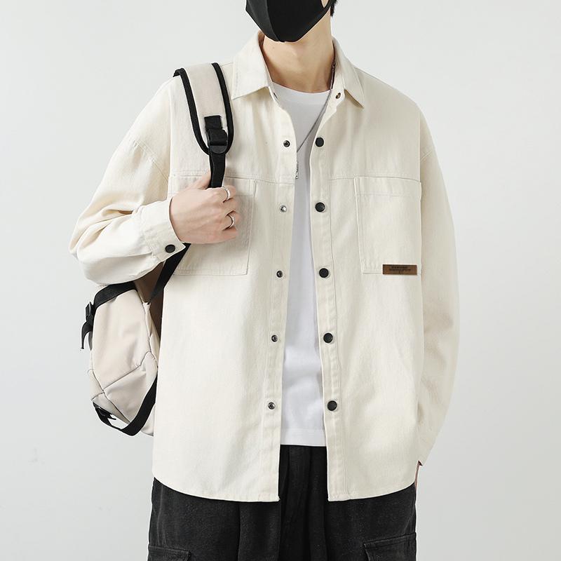 Spring New Casual Loose Trendy Jacket Men's Work Shirt Washed Denim Shirt Jacket