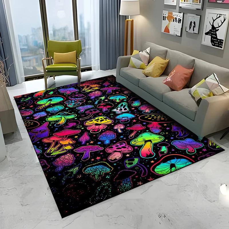 Psychedelic Mushrooms Carpet for Living Room Game Rugs Soft Floor Cartoon Rugs Bathroom Rug Mat Yoga Mat Home Decor Area Rug