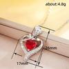 Women Red Heart Stone Pendant Necklace with Rose and Sparkling Accents Elegant Romantic Jewelry