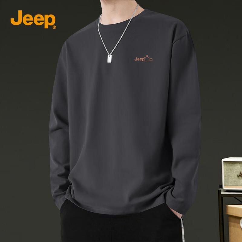 JEEP Men s Pure Cotton Loose Fit Casual Round Neck Long Sleeve T-Shirt XL