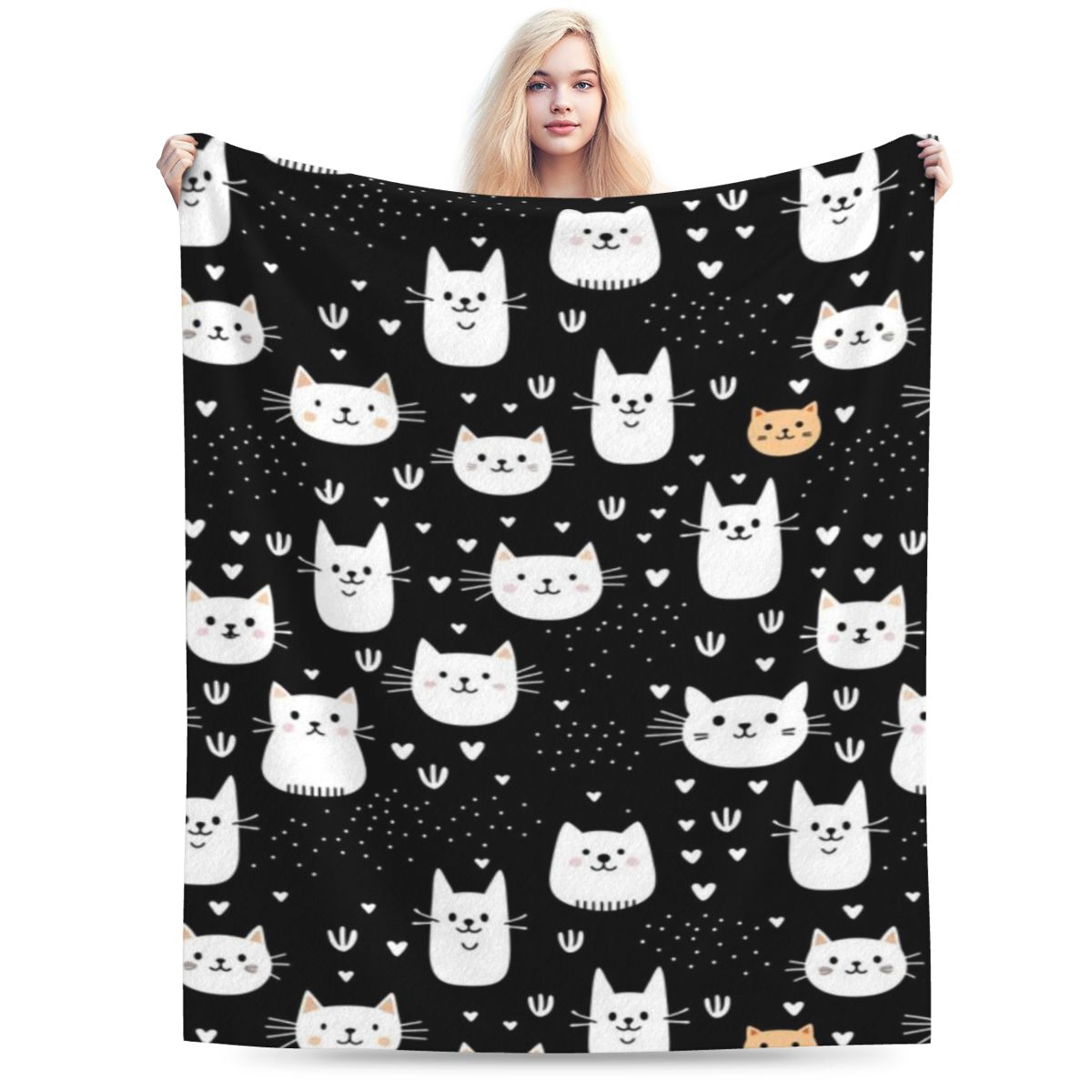 

Cute Cat Faces On Black Personalized Warm Decorate Home An UltraSoft Micro Fleece Blanket 75x100cm 30x40in