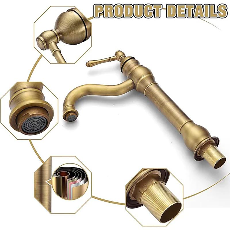 Antique Basin Faucet Brass Single Handle 360 Rotation Deck Mounted Bathroom Basin Faucet Hot Cold Mixer Tap Vessel Sink Crane