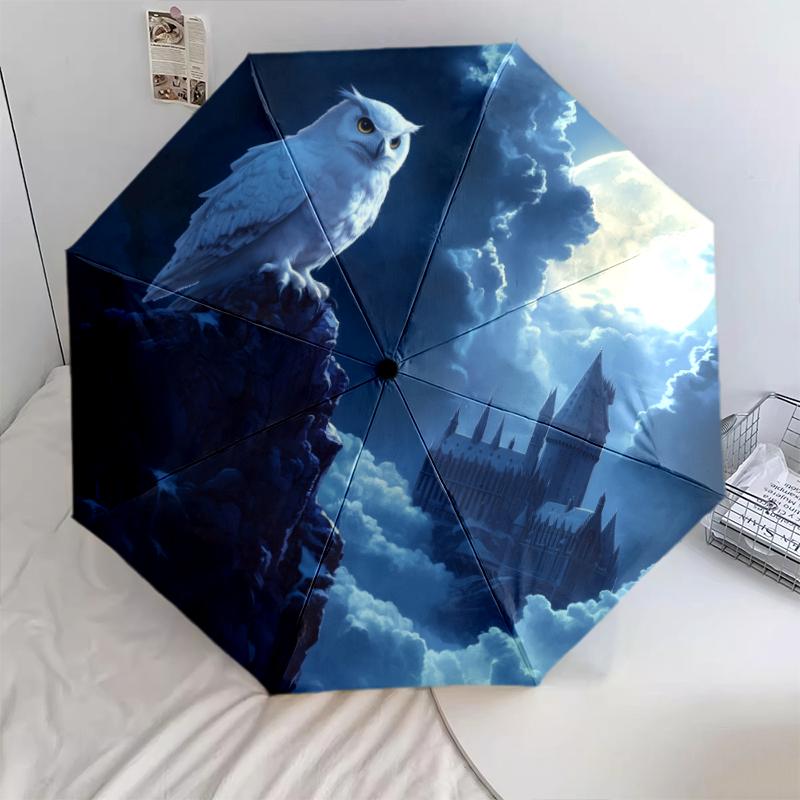 Magic Owl pattern, automatic folding umbrella, portable and foldable design, 8 ribs, a Christmas or birthday gift.