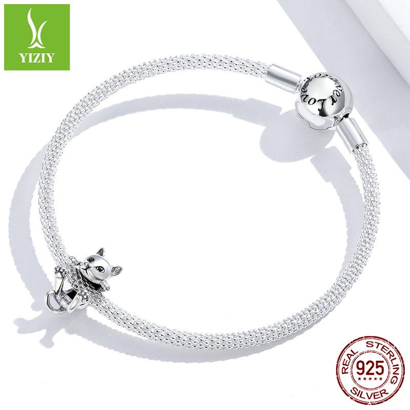 Yinziyun S925 Silver Cat DIY Bracelet Beads - Cute Animal Charm (BSC208)