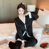 New Pajamas Women's Ice Silk Long-sleeved Suit Court Style Retro High-end Silk Can Be Worn Outside Loungewear
