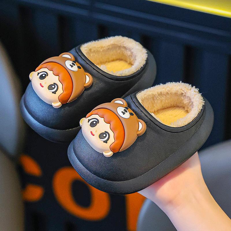 Children's cotton slippers for autumn and winter, boys' half-heel furry slippers, cute cotton slippers for little girls and toddlers