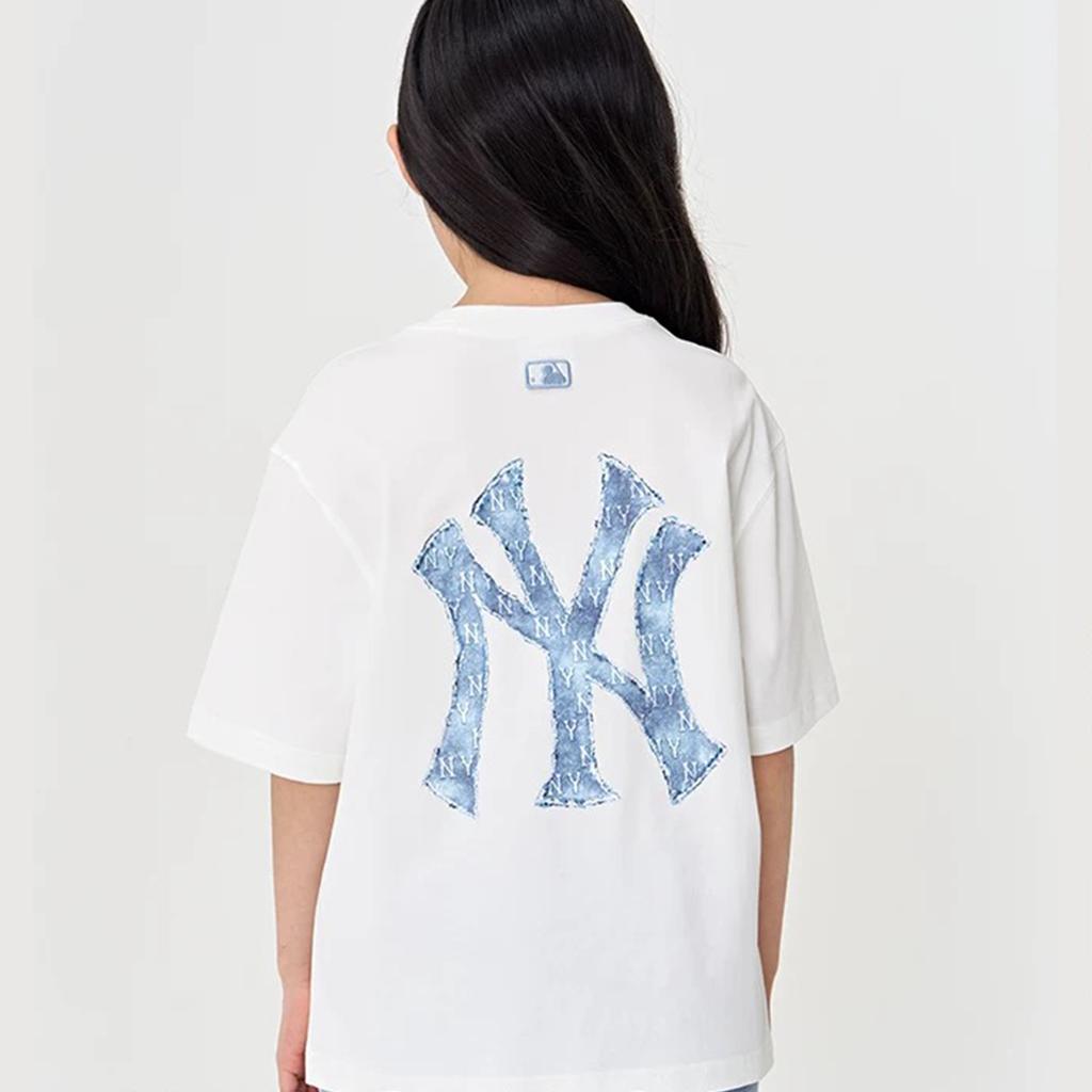 New MLB MONOGRAM Collection New York Yankees T Shirt SS25 Ivory White Kids' 7ATSMV453-50IVS