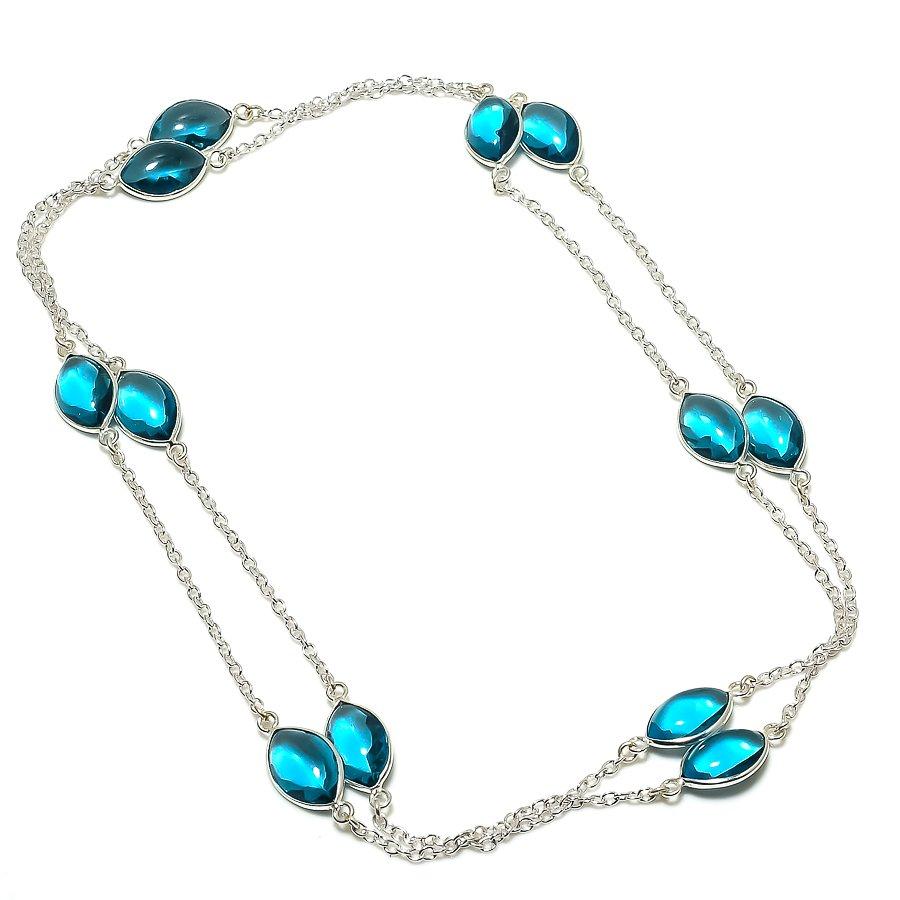 

Ювелирное ожерелье из стерлингового серебра 925 пробы с натуральным швейцарским голубым топазом 36 дюймов C2v68