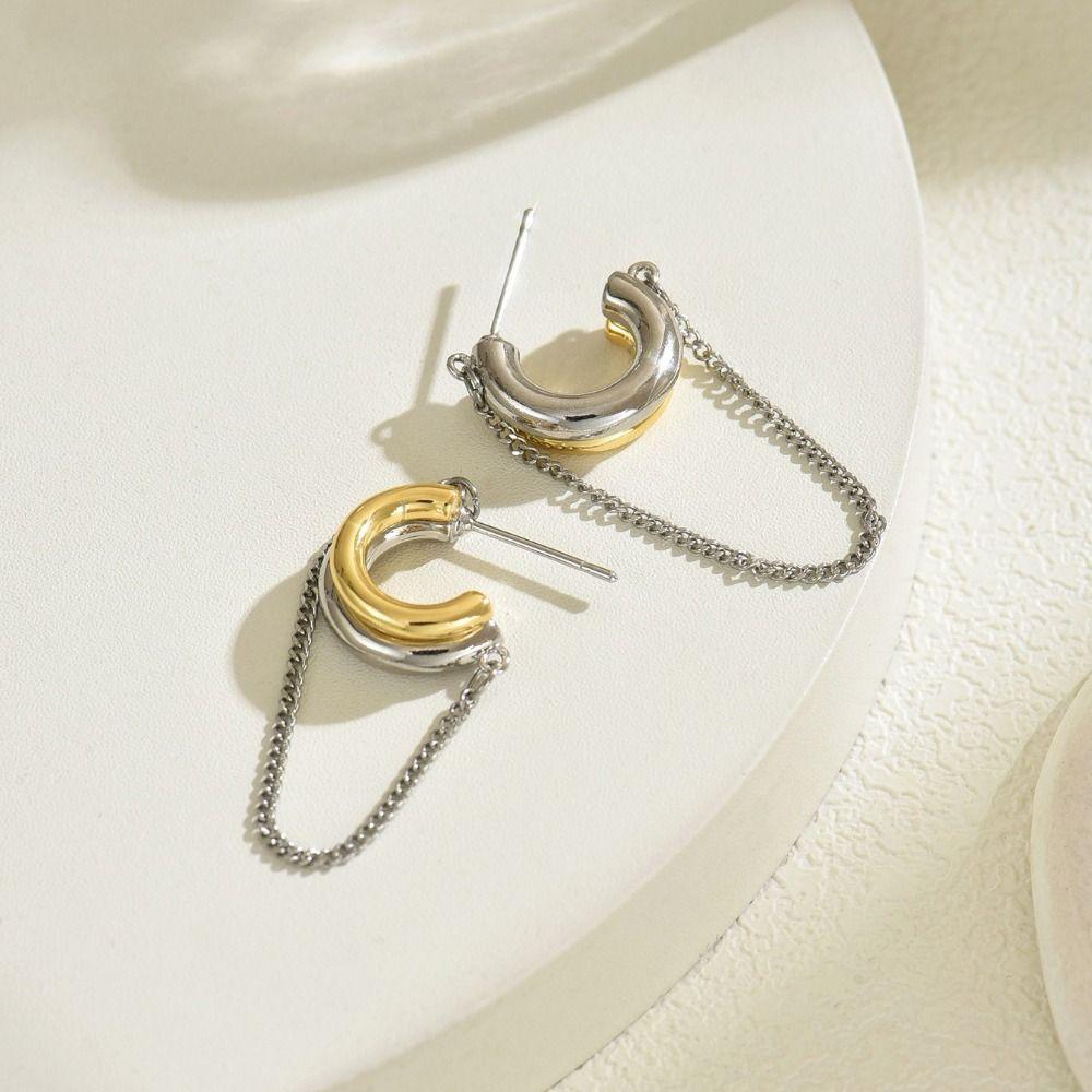 Gold Silver Double Layer Earrings Two-tone Design Huggie Earrings Geometric Earrings Retro Style