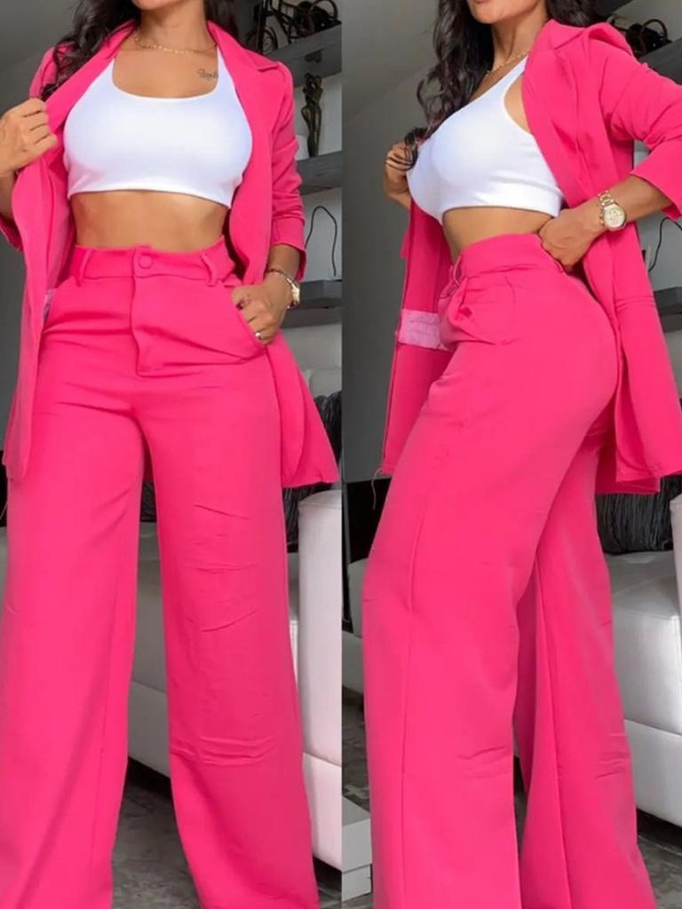 Elegantes Damen Anzug Set Hose mit Falten und Stehkragen