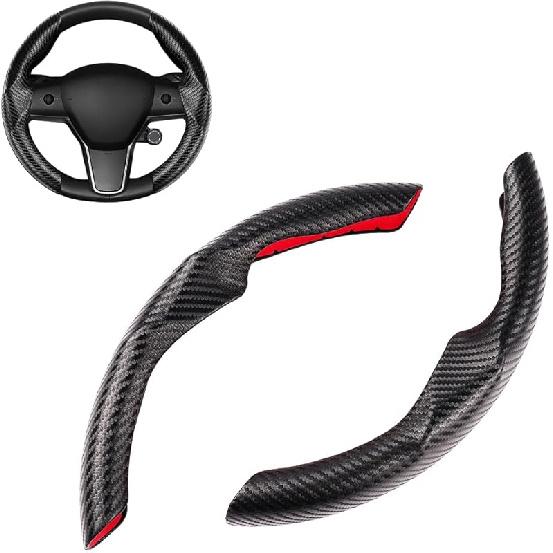 Grey Steering Wheel Cover For Tesla Model 3/Y 2016-2025 2026 Juniper/Highland | Non-Slip, Segmented, -Fit, Carbon Fiber | Model Y Juniper Accessories