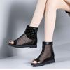 Women's Big Size Mesh Flat sole Ankle Boots Summer New Soft Sole Breathable Fashionable High Top Zippers Peep Toe Cool Boots