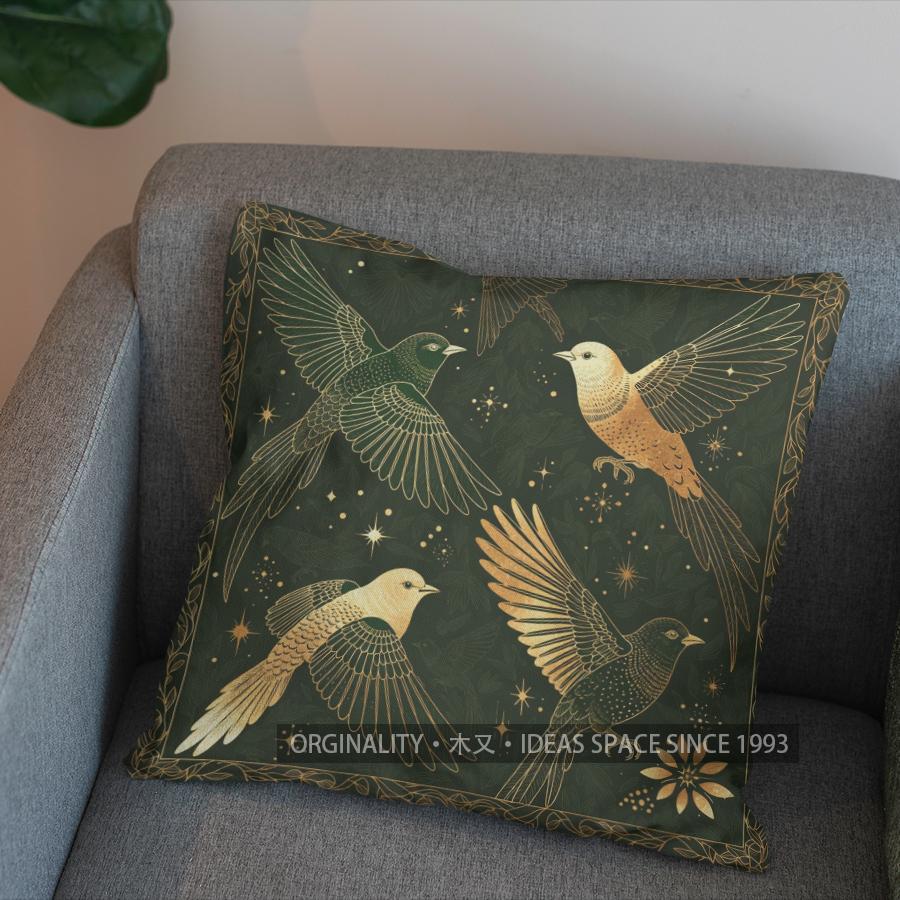 2D Elegant Birds And Floral Pattern Pillow Cover Pattern Cushion Cover Suitable For Sofa Bedroom Car Pillow Cover