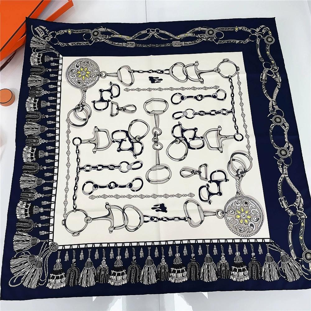 90*90CM Manual Hand Rolled Twill Silk Square Scarves for Office Ladies Luxury Printed Bandana and Hijab