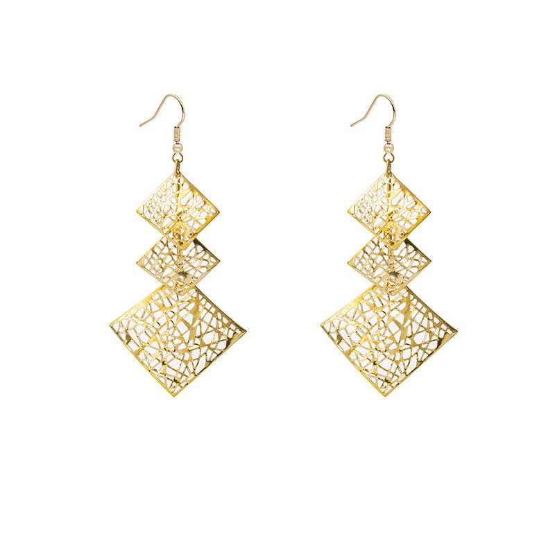 European and American Multi-Layer Hollow Metal Geometric Tassel Earrings