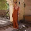 Women's Sleek V-Neck Sleeveless Bodycon Dress with Slit and Backless Design