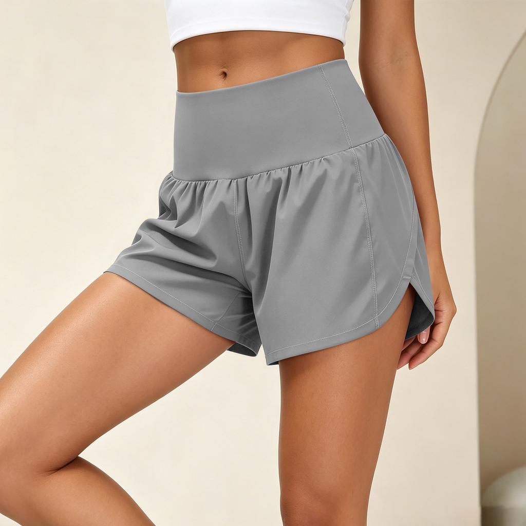 Fritidsshorts för damer med fickor Hög midja Elastisk midjeband Lätt och andningsbart tyg Avslappnad passform Sommarplagg