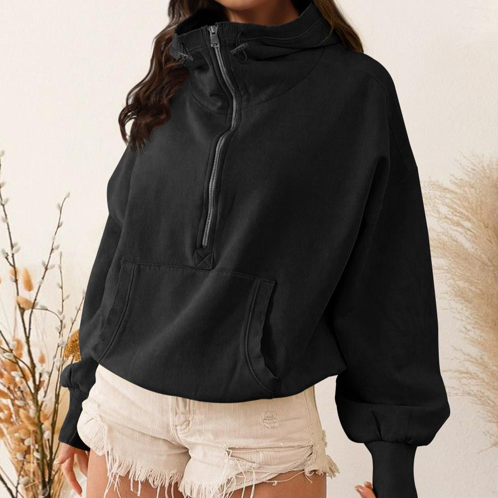 

Новый свитер с капюшоном, европейский и американский женский спортивный свитер с капюшоном, застегивающийся на молнию, с длинным рукавом, куртка S чёрный