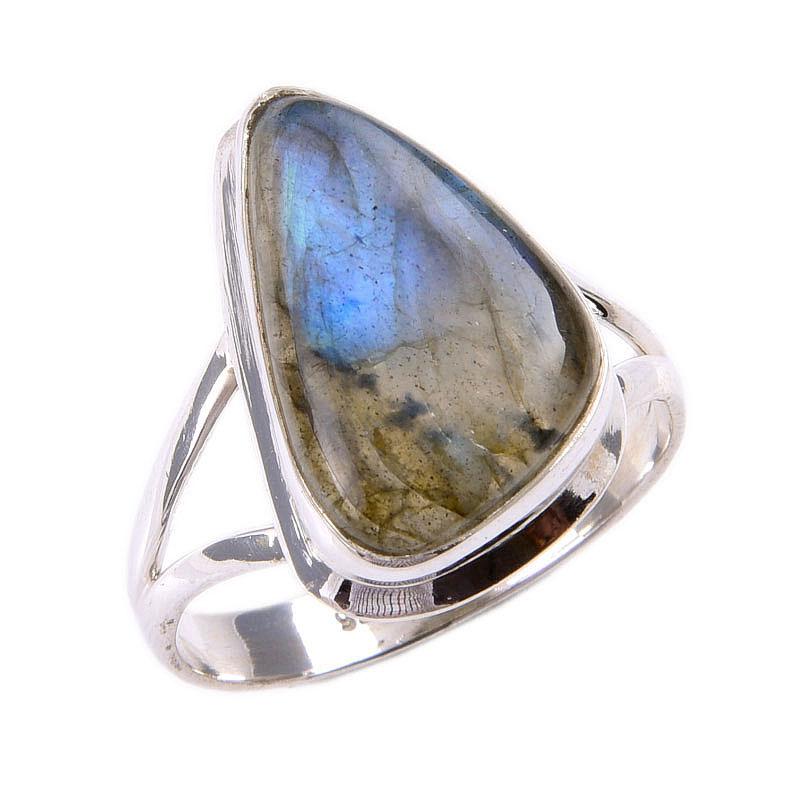 Natural Labradorite Gemstone 925 Solid Sterling Silver Jewelry Ring Size 9 a3Z92