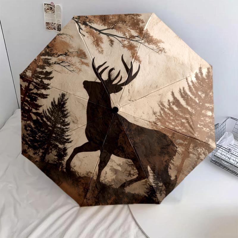 

Deer pattern, automatic folding umbrella, portable and foldable design, 8 ribs, a Christmas or birthday gift.