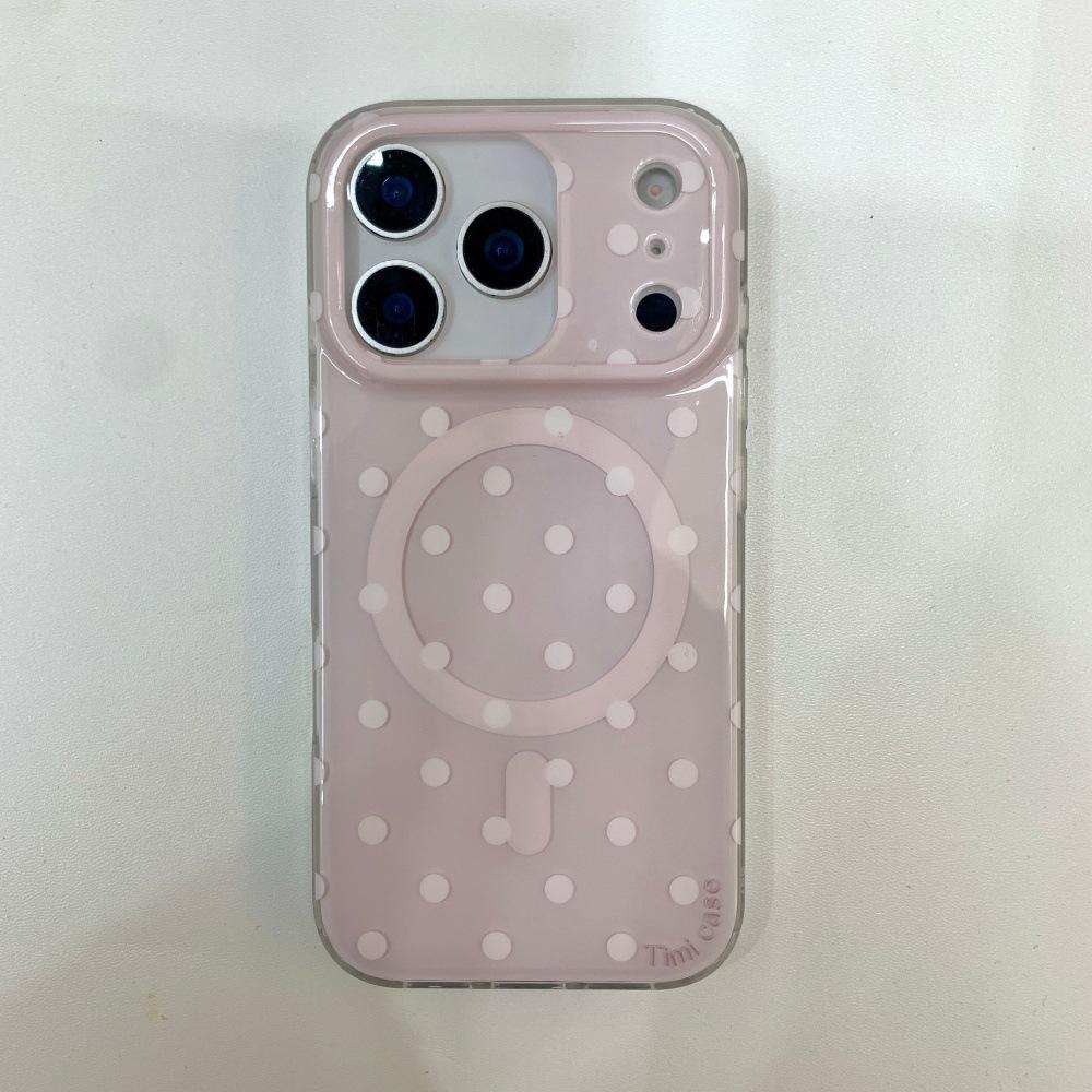 INS Korean polka dot magnetic mobile phone case is suitable for Apple 17/16PRO solid color small fresh engraved iPhone15/14.