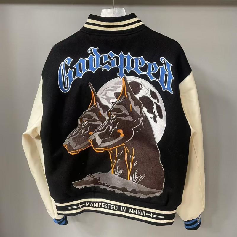 ODSPEED schwere Patchwork-Jacke mit Stickerei, Vintage, lockerer Baseballmantel für Herren