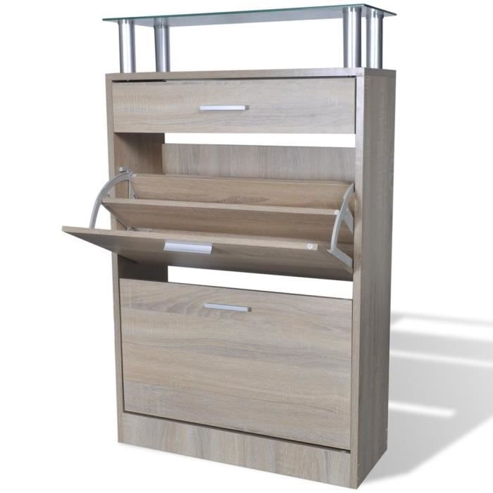 VidaXL Shoe Cabinet with Drawer and Glass Top Wood Oak Look
