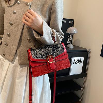 Damen-Schulranzen mit Vintage-Serpentinenmuster, quadratische Handtaschen, tragbare Umhängetaschen mit Klappe, lässige Umhängetasche für Damen