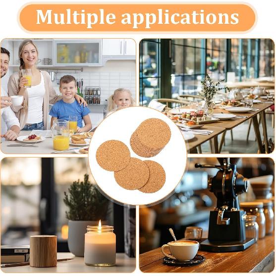 24 Pack Round Cork Coaster, Self-Adhesive Corks Coasters Wooden Thick Drink Coasters Cork Mat for Kitchen Restaurant Home Bar Cafe Wedding Supplies