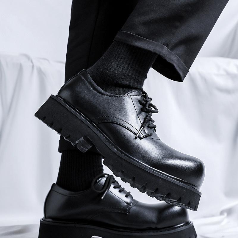 Mens Casual Leather Derby Shoes Men's Thick Sole Big Toe Trendy Shoes Men Lace-up Heightened Shoe #1028-R
