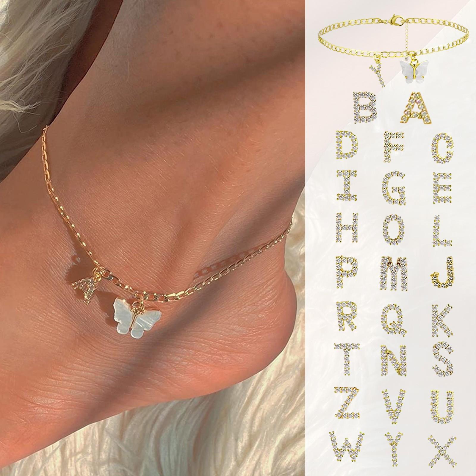 

Подвеска с буквой, женская цепочка для ног, шнур с бабочкой и буквой, летний подарок, пляжное украшение