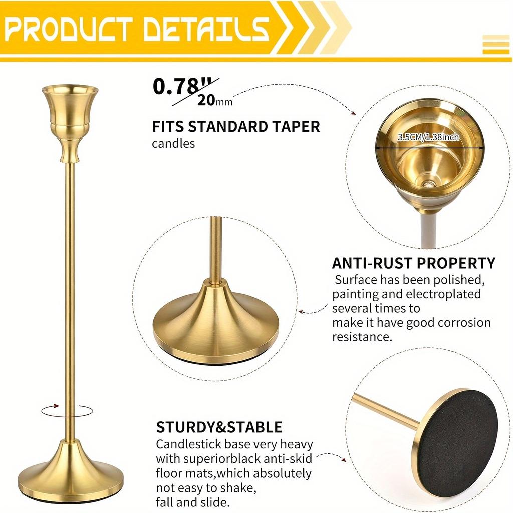 3 Pcs/ Set Golden Brass Candle Holders, Retro Modern Decorative Center Candle Holders