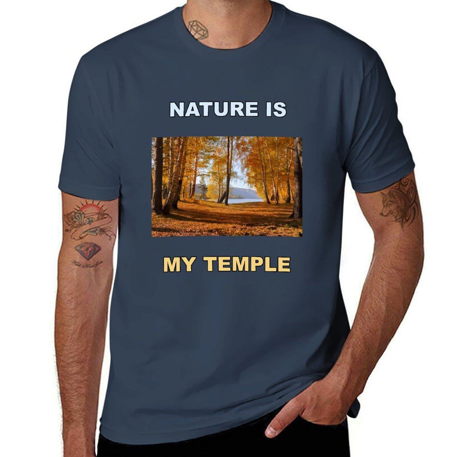 Nature Is My Temple Autumn Woods TShirt Fashion Print Casual Short Sleeve S